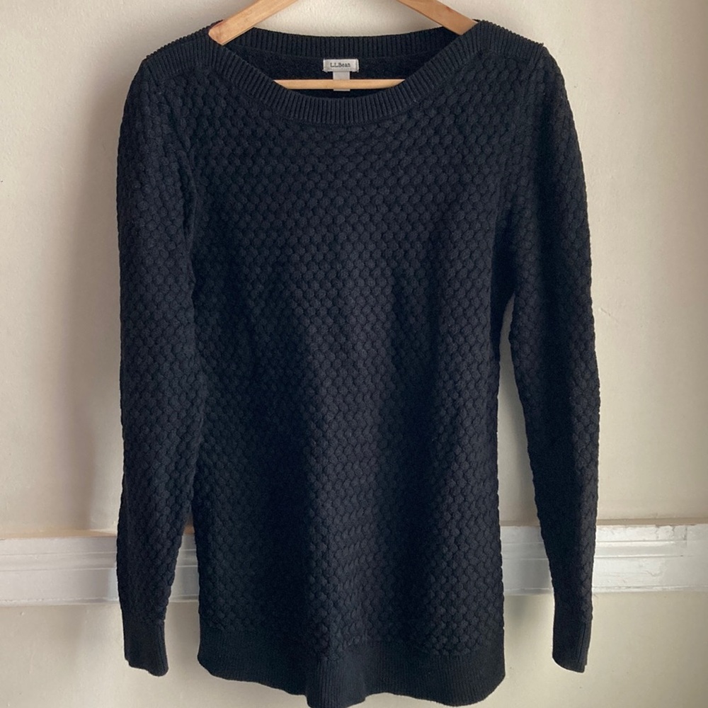 LL Bean Basket Weave Boatneck Sweater Black L